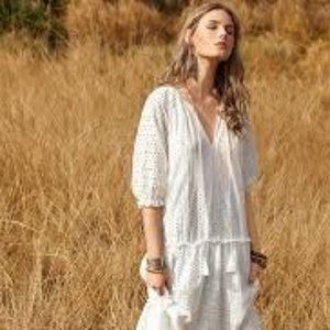 White Schiffy Dress Tie Neck Frill